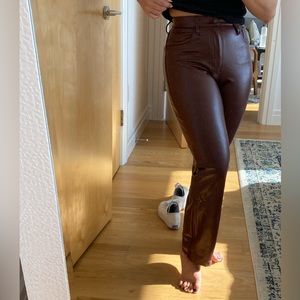 Brown vegan leather high rise straight